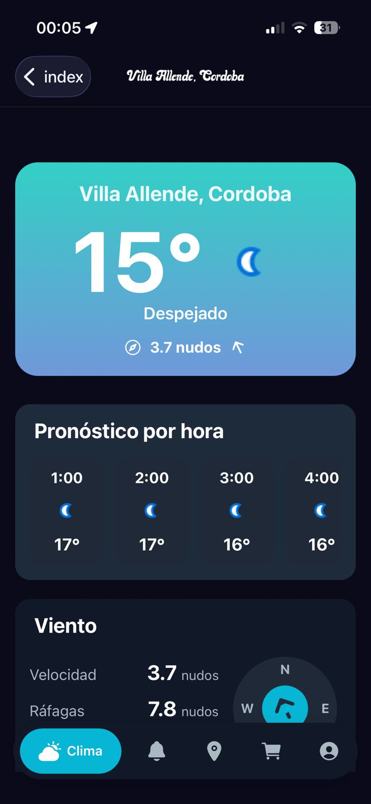 Pantalla de Clima